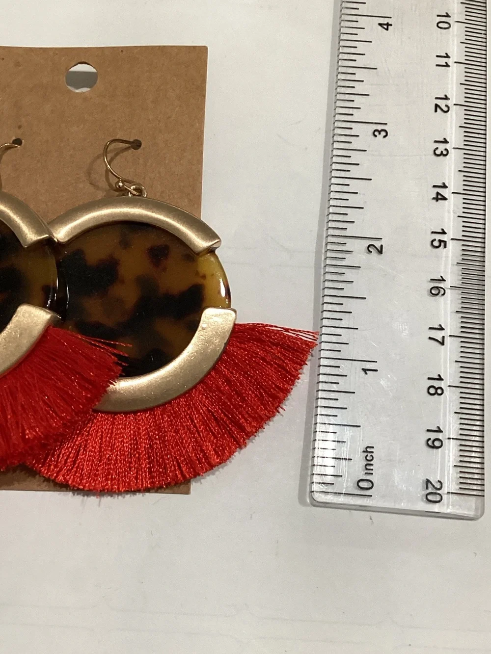 Red Tasseled Statement Earrings with Tortoiseshell Accent